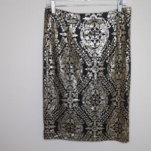 New York & Company Black and Gold Sequin Pencil Skirt